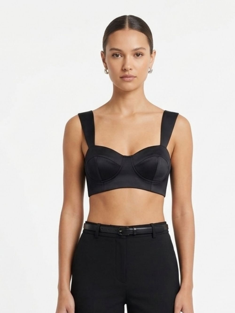 Forever 21 Black Satin Bustier Crop Top Corset Sweetheart Size S Grunge Goth